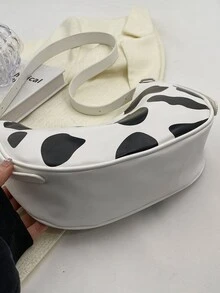 KVKY Cow Print Hobo Bag Medium Preppy For School - Black and White - View 6