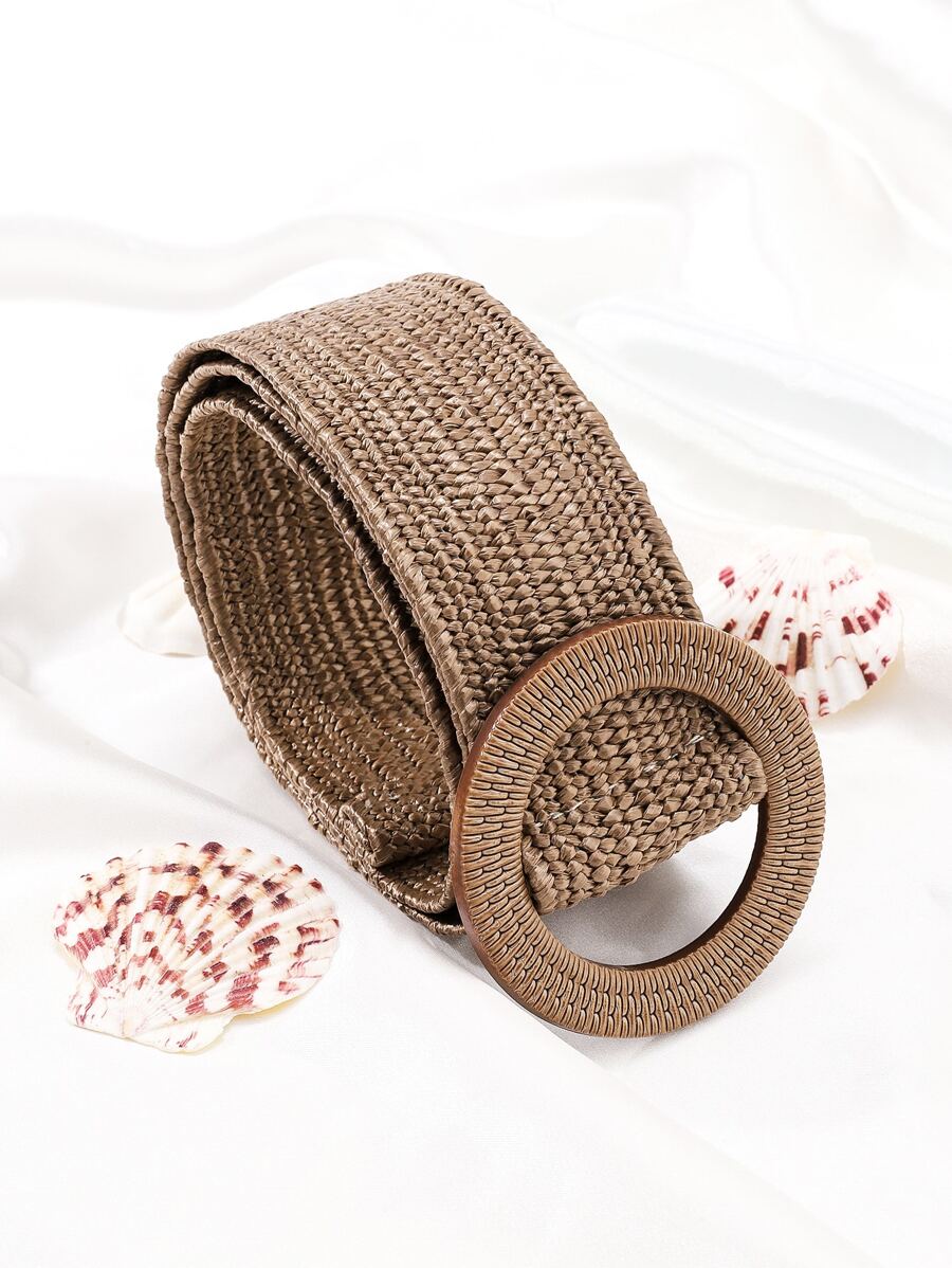 圓扣草編腰帶 - 棕色 - 查看 1