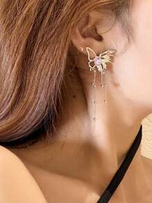1pair Fashion Rhinestone Butterfly Stud Earrings For Women For Daily Life - Multicolor - View 1