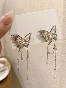 1pair Fashion Rhinestone Butterfly Stud Earrings For Women For Daily Life - Multicolor - View 2