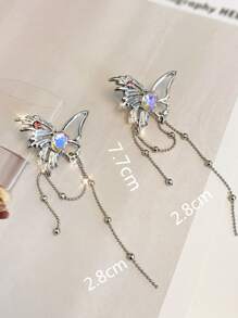 1pair Fashion Rhinestone Butterfly Stud Earrings For Women For Daily Life - Multicolor - View 3