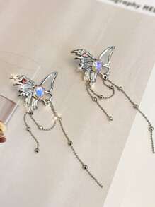 1pair Fashion Rhinestone Butterfly Stud Earrings For Women For Daily Life - Multicolor - View 4