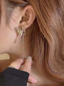 1pair Fashion Rhinestone Butterfly Stud Earrings For Women For Daily Life - Multicolor - View 9