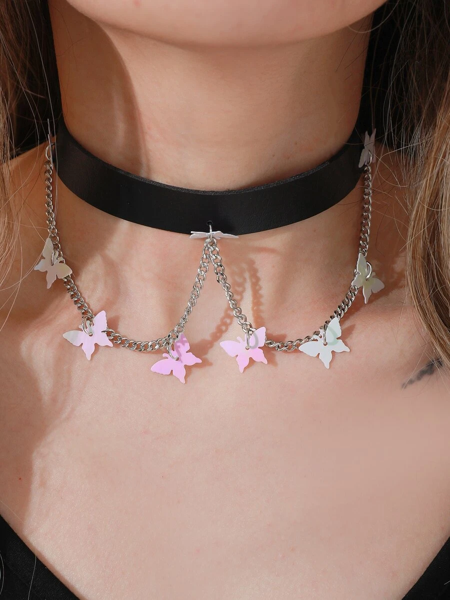 1pc Fashion Butterfly Charm PU Choker For Women For Party - Multicolor - View 1