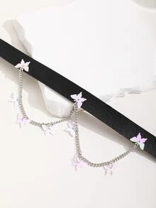 1pc Fashion Butterfly Charm PU Choker For Women For Party - Multicolor - View 2