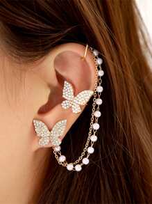 17KM 1 Đôi Quyến Rũ Đính Hạt Đá Bông Tai Bướm Quyến Rũ Dành Cho Nữ Làm Quà Tặng - Vàng - Xem 1