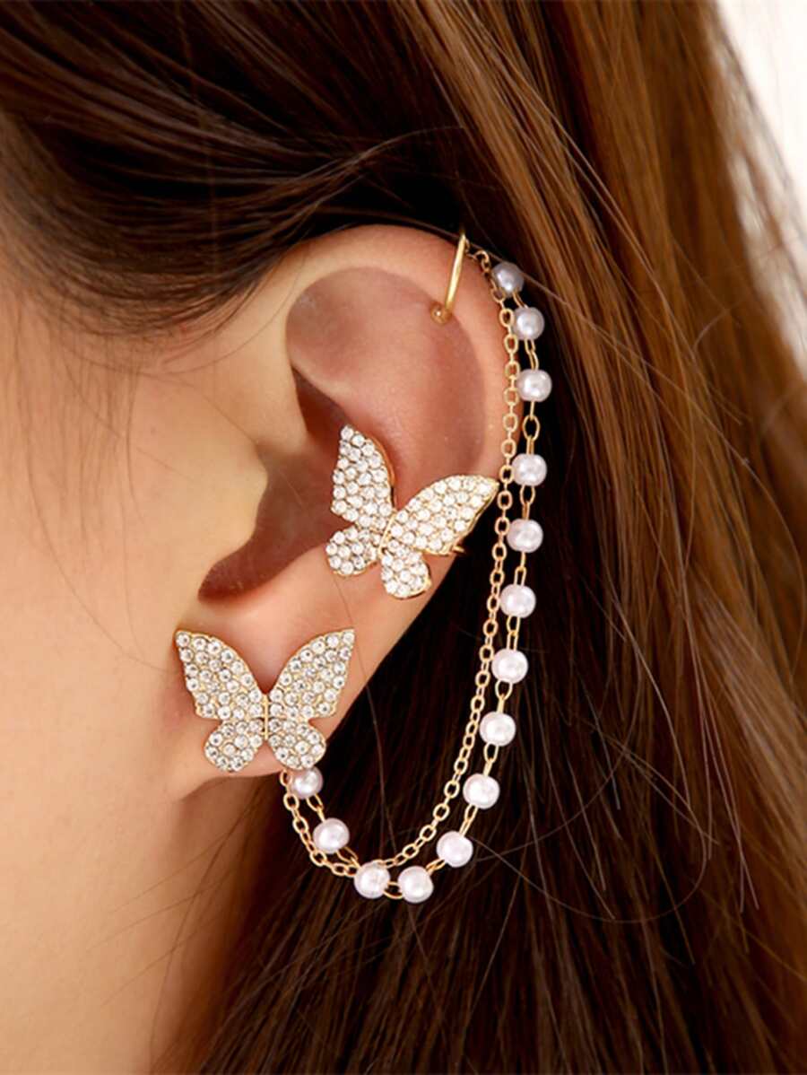 17KM 1 Đôi Quyến Rũ Đính Hạt Đá Bông Tai Bướm Quyến Rũ Dành Cho Nữ Làm Quà Tặng - Vàng - Xem 1
