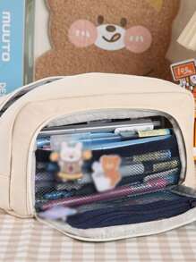 1 Miếng Dán Trang Trí Túi Đựng Văn Phòng Phẩm Đơn Giản Công Suất Lớn Trường Đại Học Túi Đựng Bút Văn Phòng - Màu Khaki - Xem 4