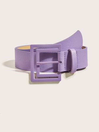 1入組女士鏤空噴霧塗料方形扣PU皮腰帶適用於日常穿著帶長褲或者洋裝