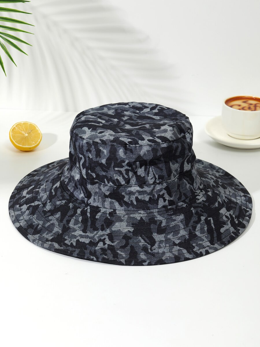 1pc Women Camo Pattern Fashionable Bucket Hat For Outdoor Travel - Navy Blue - View 1