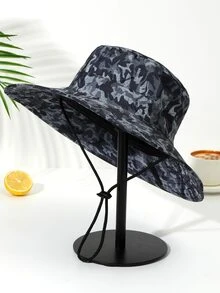1pc Women Camo Pattern Fashionable Bucket Hat For Outdoor Travel - Navy Blue - View 2