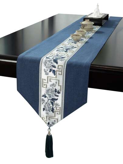 1 Pieza Camino de Mesa, Hecho de Tela de Poliéster Impermeable, Borde de Jacquard con Decoración de Flecos, Adecuado para el Hogar, Fiesta, Hotel, Restaurante, Decoración de Mesa de Comedor, Múltiples Opciones de Tamaño