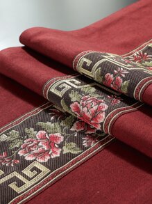 1 件桌旗，防水涤纶面料，提花带，流苏装饰，适合家庭、派对、酒店、餐厅、餐桌装饰，多种尺寸可供选择 - 酒紅色 - 查看 2