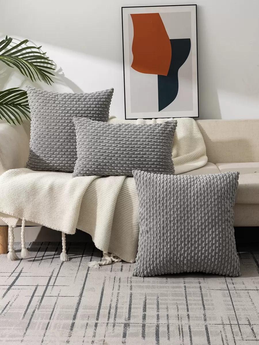 1pc Corduroy Bead Filled Bohemian Style Throw Pillow Cover, Suitable For Living Room And Bedroom Decor, All Season - Light Grey - View 1