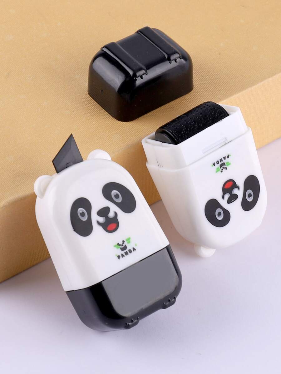 1 Con Lăn Thiết Kế Gấu Trúc, Tem Đa Năng Dễ Thương Cho Học Sinh - màu đen - Xem 1