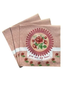 20pcs Paper Disposable Napkin, Modern Flower Print Disposable Napkin For Party - Dusty Pink - View 1