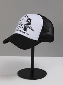 1pc Printed Star Bear Fashionable Mesh Breathable Sun Protection Baseball Cap For Women, Spring & Summer Street - Black - View 2