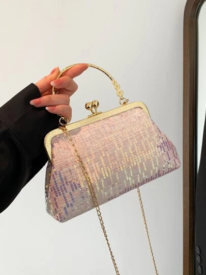 Bolsa cuadrada con lentejuelas pequeño con cerradura para fiesta