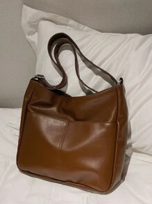 Minimalist Hobo Bag Large Capacity Brown Elegant - Brown - View 1