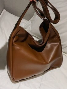 Minimalist Hobo Bag Large Capacity Brown Elegant - Brown - View 2