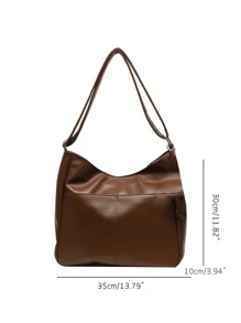 Minimalist Hobo Bag Large Capacity Brown Elegant - Brown - View 3