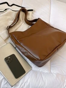 Minimalist Hobo Bag Large Capacity Brown Elegant - Brown - View 4