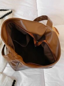 Minimalist Hobo Bag Large Capacity Brown Elegant - Brown - View 5