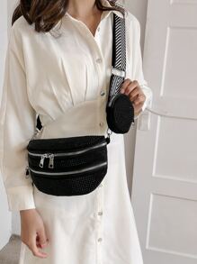 Cangurera con diseño de tachuela con monedero punk - Negro - Ver 1