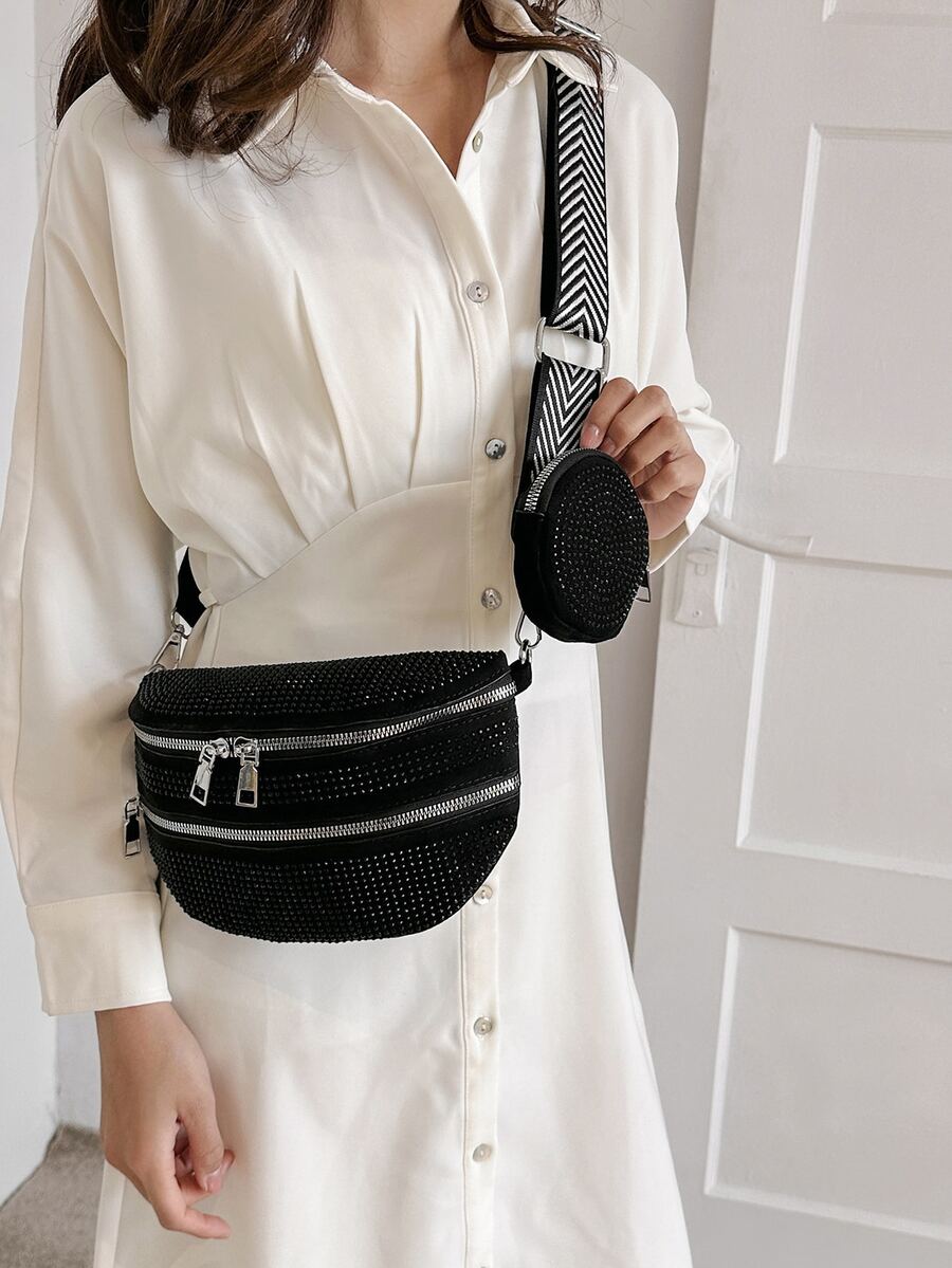 Cangurera con diseño de tachuela con monedero punk - Negro - Ver 1