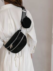 Cangurera con diseño de tachuela con monedero punk - Negro - Ver 2