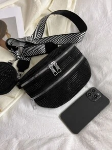 Cangurera con diseño de tachuela con monedero punk - Negro - Ver 5