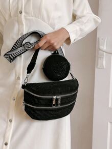 Cangurera con diseño de tachuela con monedero punk - Negro - Ver 6