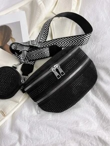 Cangurera con diseño de tachuela con monedero punk - Negro - Ver 7