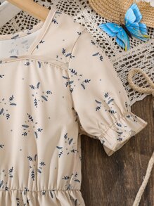 女孩碎花荷葉袖洋裝 - 淺粉色 - 查看 3