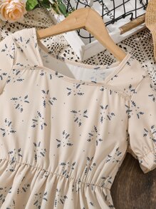 女孩碎花荷葉袖洋裝 - 淺粉色 - 查看 4