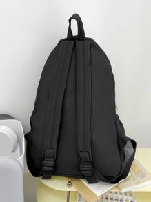 Zainetto in nylon tinta unita da donna, borsa casual scolastica pieghevole di grande capacità adatta per attività all'aperto, trekking, viaggio - nero - Visualizzare 3