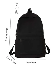 Zainetto in nylon tinta unita da donna, borsa casual scolastica pieghevole di grande capacità adatta per attività all'aperto, trekking, viaggio - nero - Visualizzare 4