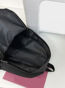 Zainetto in nylon tinta unita da donna, borsa casual scolastica pieghevole di grande capacità adatta per attività all'aperto, trekking, viaggio - nero - Visualizzare 5