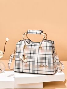 时尚通勤风格水桶包，带拉链和吊坠，大容量女士商务手提包，采用 PU 皮革制成，1 件，多种颜色。适合女孩、女性、新专业人士和办公室工作人员，非常适合工作、商务和通勤。 - 彩色 - 查看 2