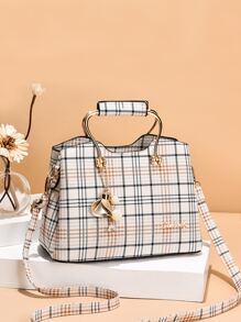 时尚通勤风格水桶包，带拉链和吊坠，大容量女士商务手提包，采用 PU 皮革制成，1 件，多种颜色。适合女孩、女性、新专业人士和办公室工作人员，非常适合工作、商务和通勤。 - 彩色 - 查看 3