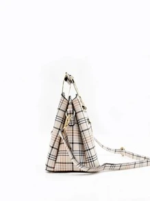 时尚通勤风格水桶包，带拉链和吊坠，大容量女士商务手提包，采用 PU 皮革制成，1 件，多种颜色。适合女孩、女性、新专业人士和办公室工作人员，非常适合工作、商务和通勤。 - 彩色 - 查看 4