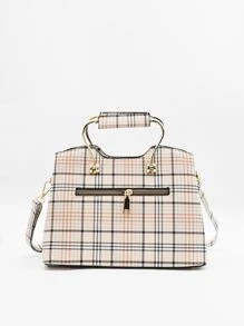 时尚通勤风格水桶包，带拉链和吊坠，大容量女士商务手提包，采用 PU 皮革制成，1 件，多种颜色。适合女孩、女性、新专业人士和办公室工作人员，非常适合工作、商务和通勤。 - 彩色 - 查看 5