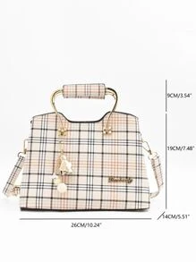 时尚通勤风格水桶包，带拉链和吊坠，大容量女士商务手提包，采用 PU 皮革制成，1 件，多种颜色。适合女孩、女性、新专业人士和办公室工作人员，非常适合工作、商务和通勤。 - 彩色 - 查看 9