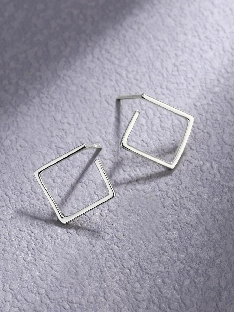 1pair Fashion Geometric Design Silver Stud Earrings For Women For Daily Decoration - Silver - View 1