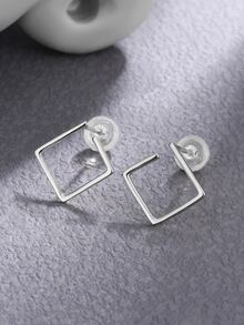 1pair Fashion Geometric Design Silver Stud Earrings For Women For Daily Decoration - Silver - View 4