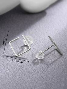1pair Fashion Geometric Design Silver Stud Earrings For Women For Daily Decoration - Silver - View 3