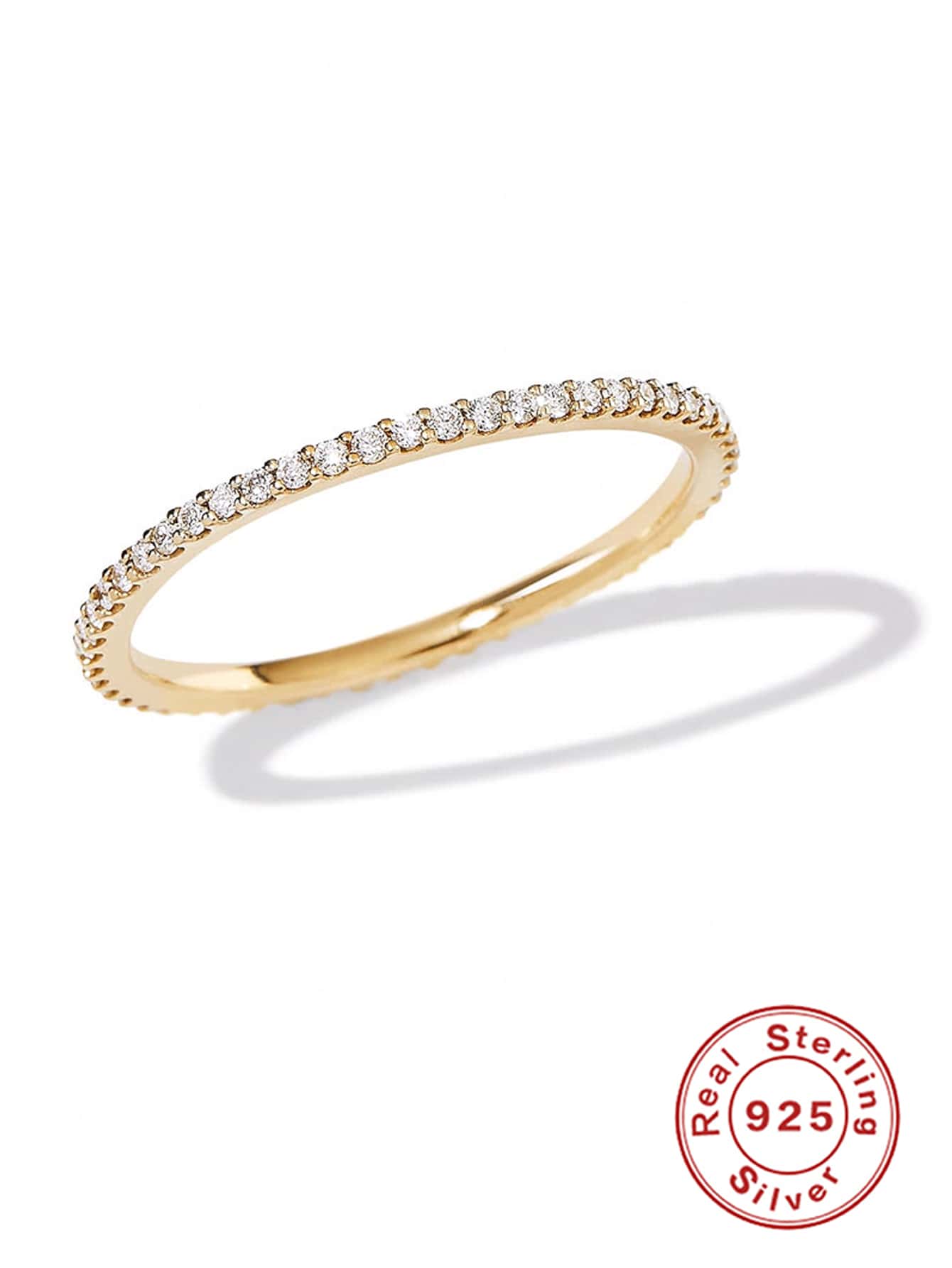 Laboratory-created Moissanite Decor Silver Wedding Band - Gold - View 1