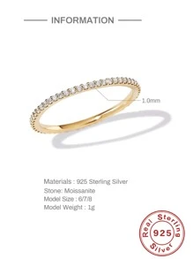 Laboratory-created Moissanite Decor Silver Wedding Band - Gold - View 3