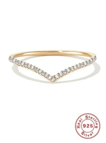 Laboratory-created Moissanite Decor Silver Wedding Band - Gold - View 2