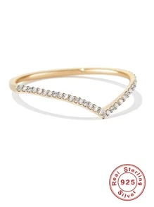 Laboratory-created Moissanite Decor Silver Wedding Band - Gold - View 3